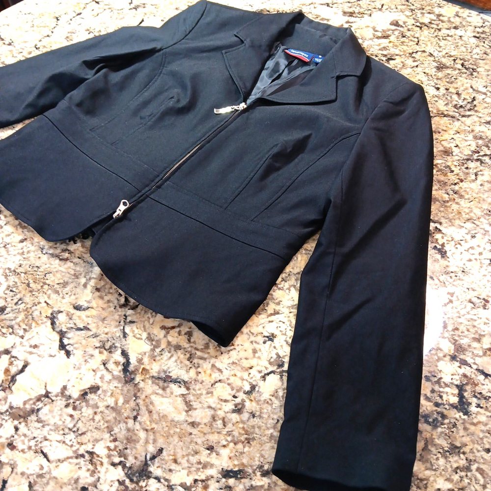 Size 8 Denver Hayes Black Womens Zip Up Blazer Short Coat Shoulder Pads - Picture 4 of 9